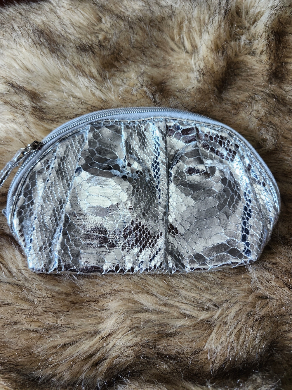 Metallic Snakeskin Cosmetic Pouch